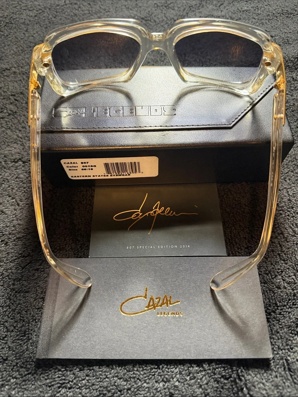 Cazal Clear Translucent Square Sunglasses with Gold Accents and Gradient Lenses